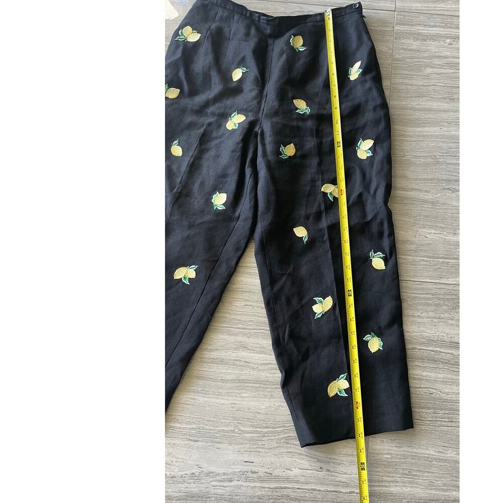 Talbots Size 10P Linen Black Lemons Embroidery Crop Chino Vintage High Waist - Picture 4 of 7